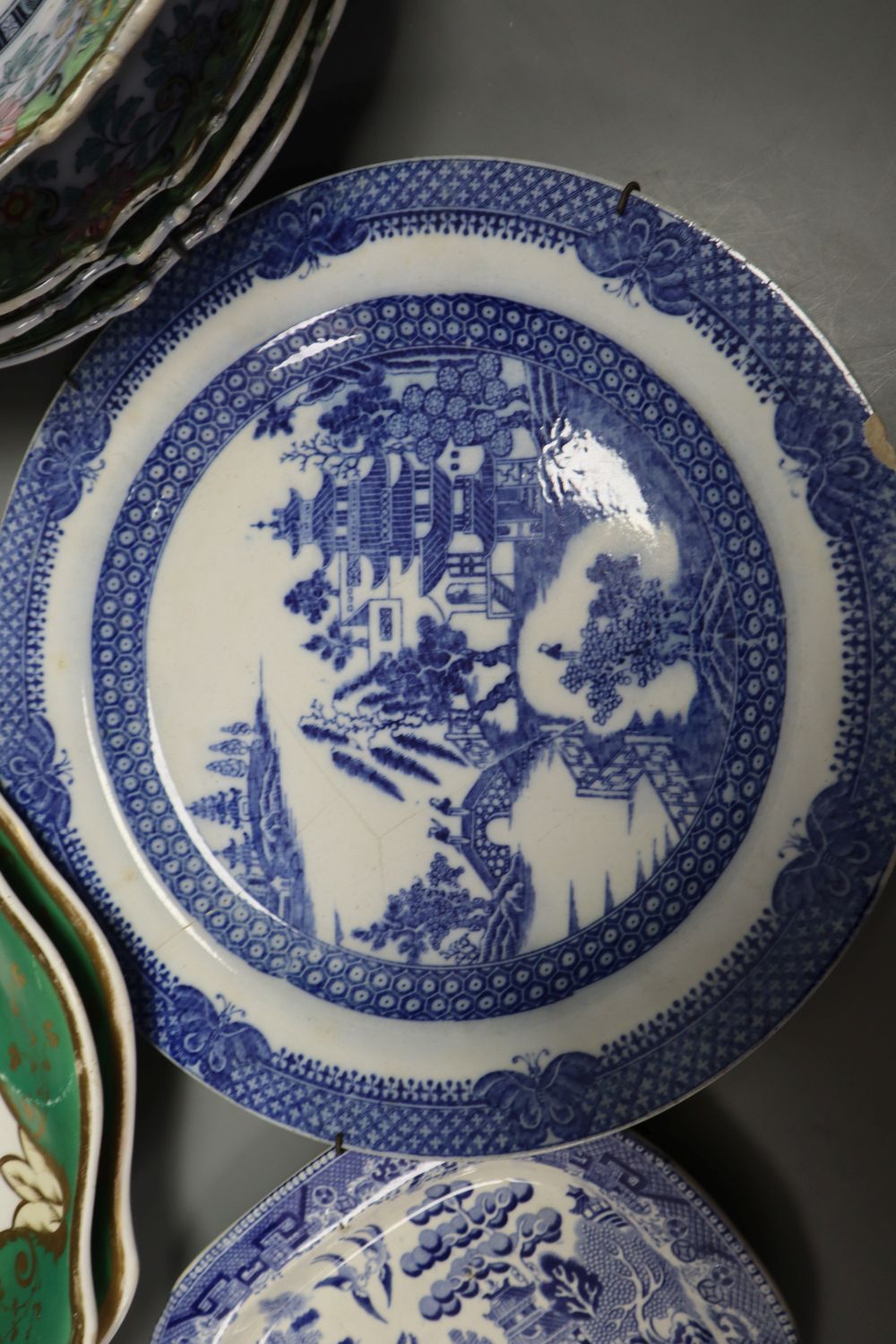A collection of Victorian Staffordshire dessert and dinner wares (a.f.)